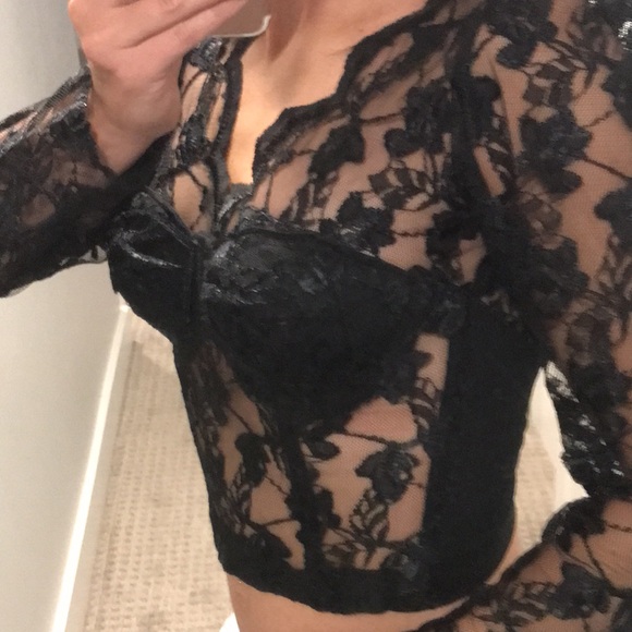 *Rare* Vintage Black Lace Open Back Corset Crop Top - Picture 14 of 15